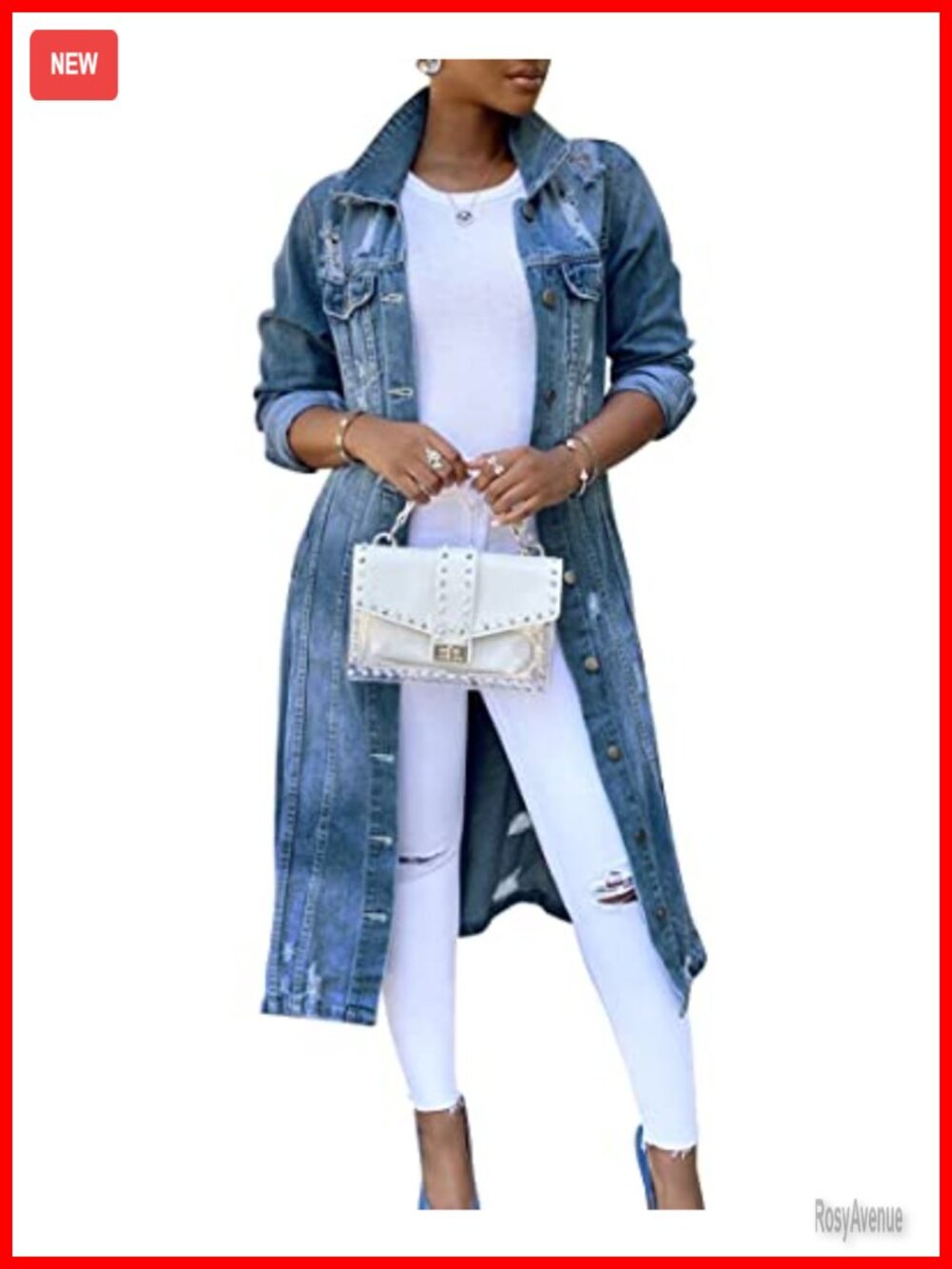 Ripped Distressed Destroyed Maxi Denim Jacket Long Jean Trench Coat Outwear